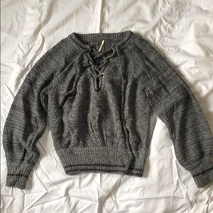 Free People gray lace up sweater